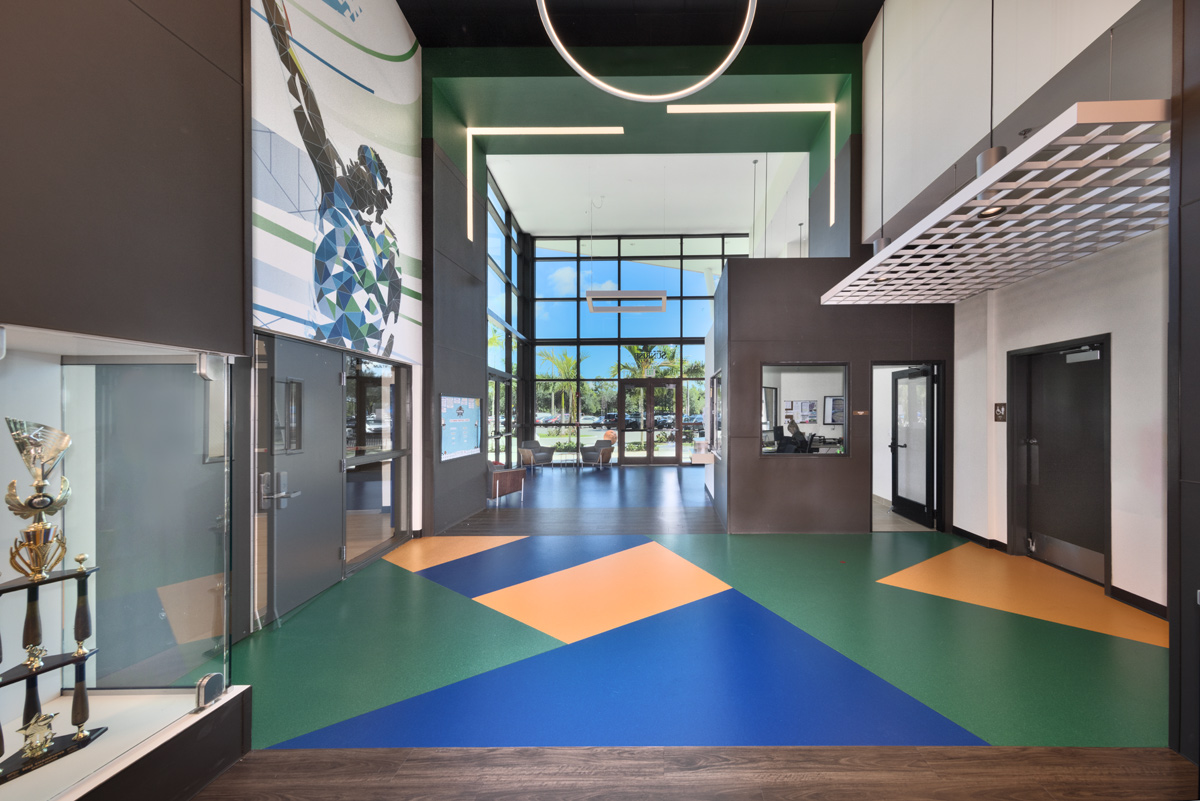 Interior design lobby view at the Sunrise Athletic Center - Sunrise, FL.