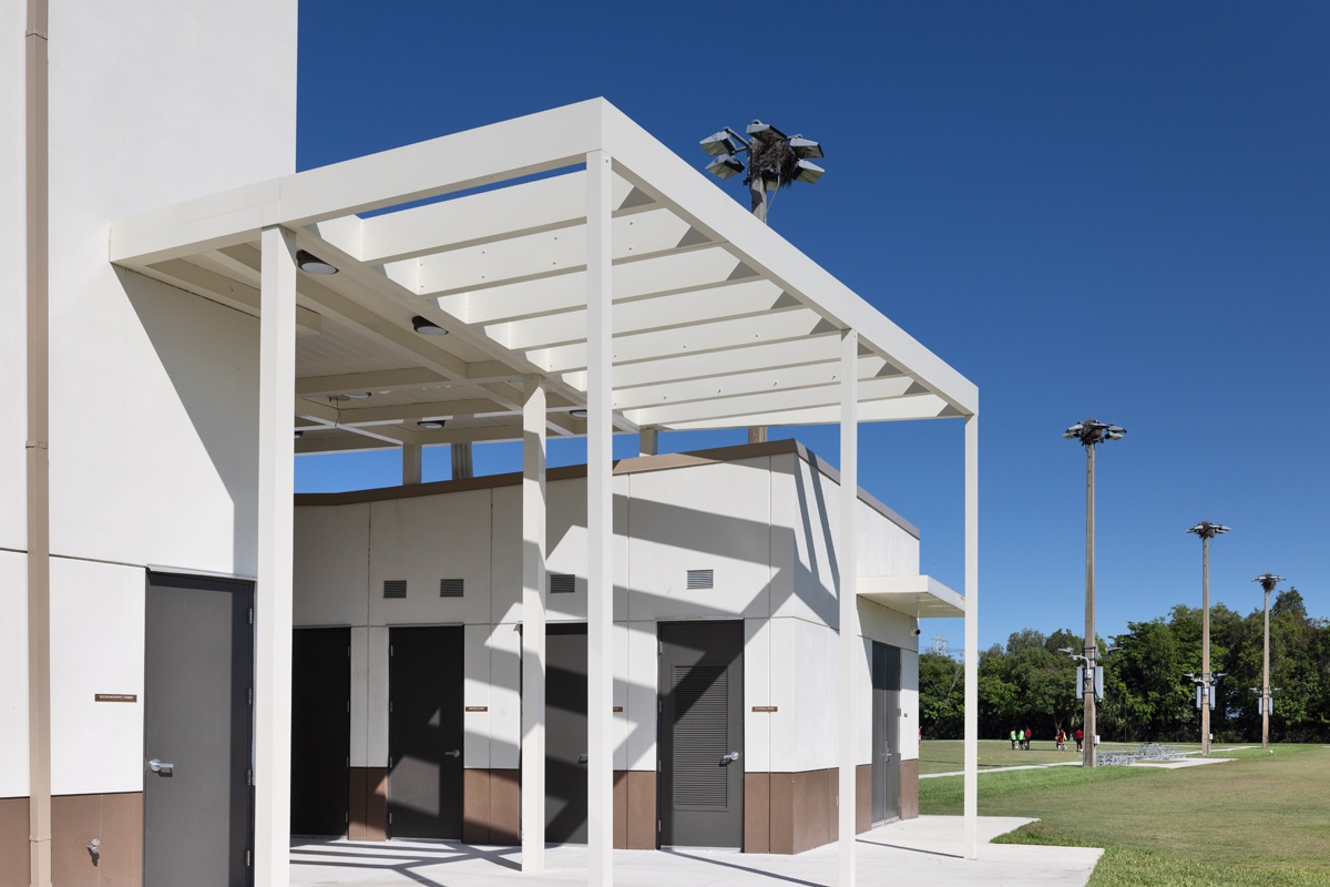 Architectural view of the concession facility at the Sunrise Park in Sunrise, FL.