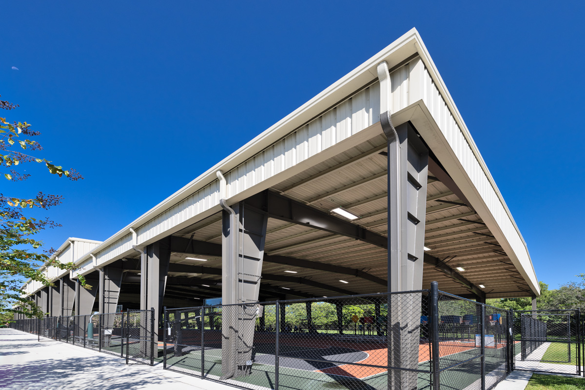 Architectural view of the Sunrise Park basketball facility in Sunrise, FL.