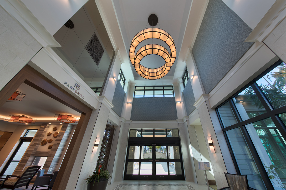 Interior design view of Moorings Park Clubhouse entrance in Naples, FL