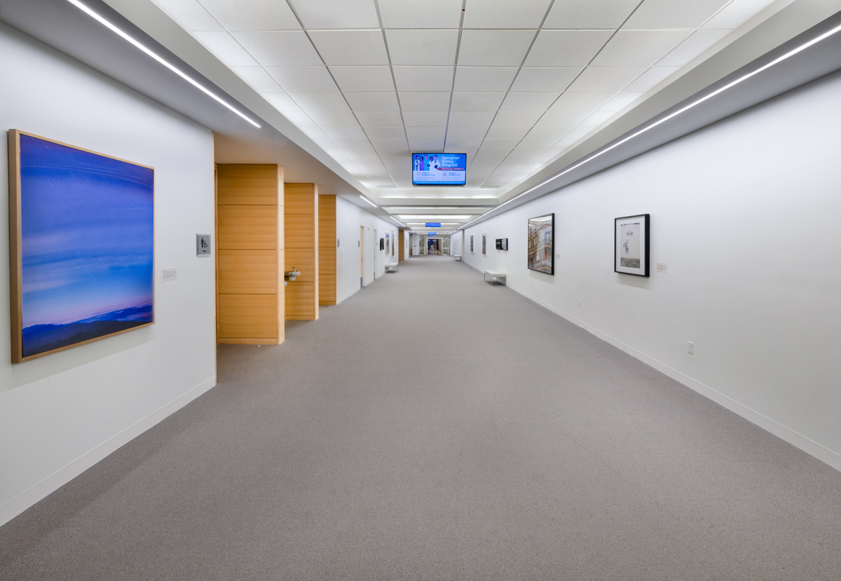 Interior design admittting and corridor view of the Cleveland Clinic in Weston, FL.