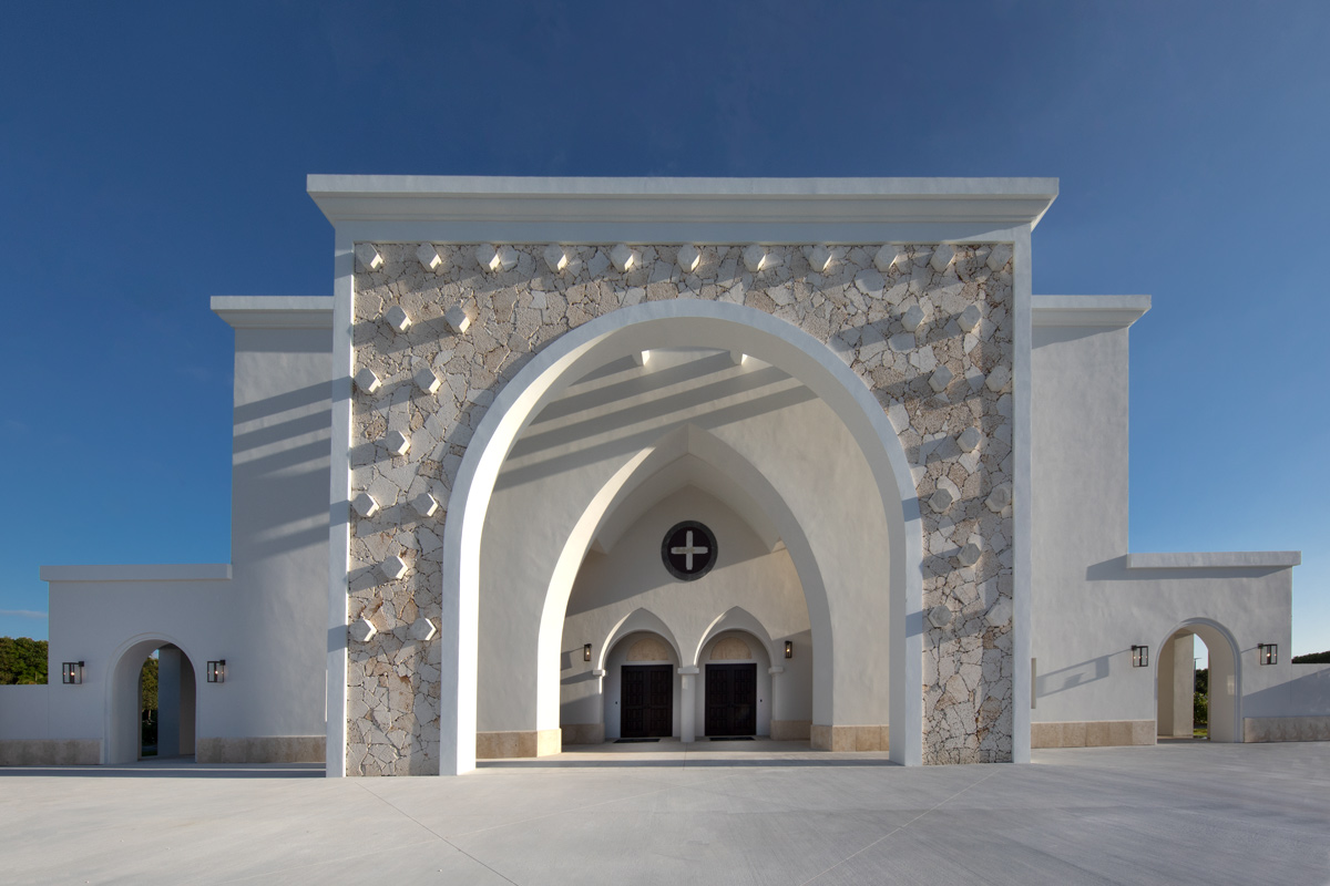 Architectural view of the Palmer Trinity school chapel entrance in Miami, FL