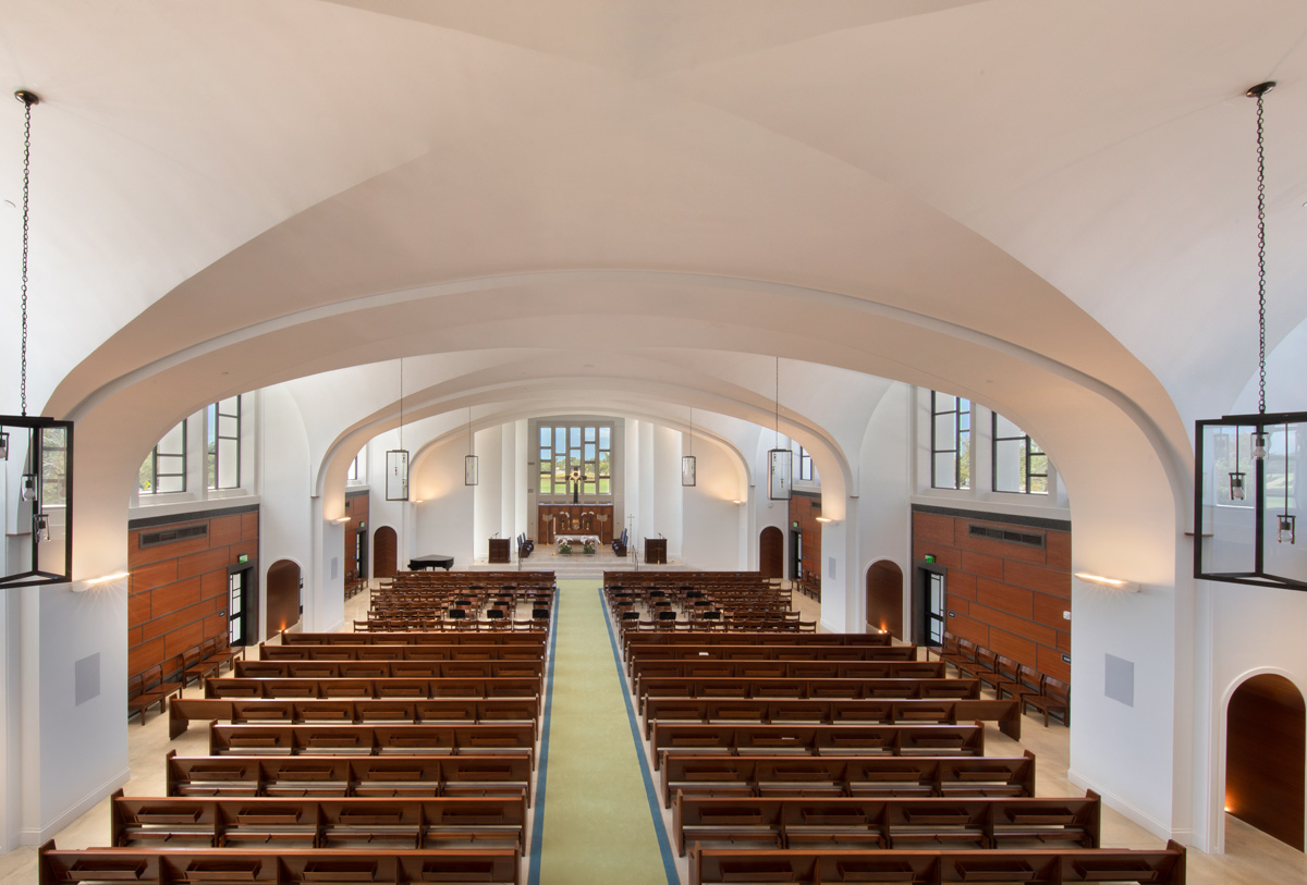 Interior design overhead view of the Palmer Trinity school chapel sanctuary in Miami, FL