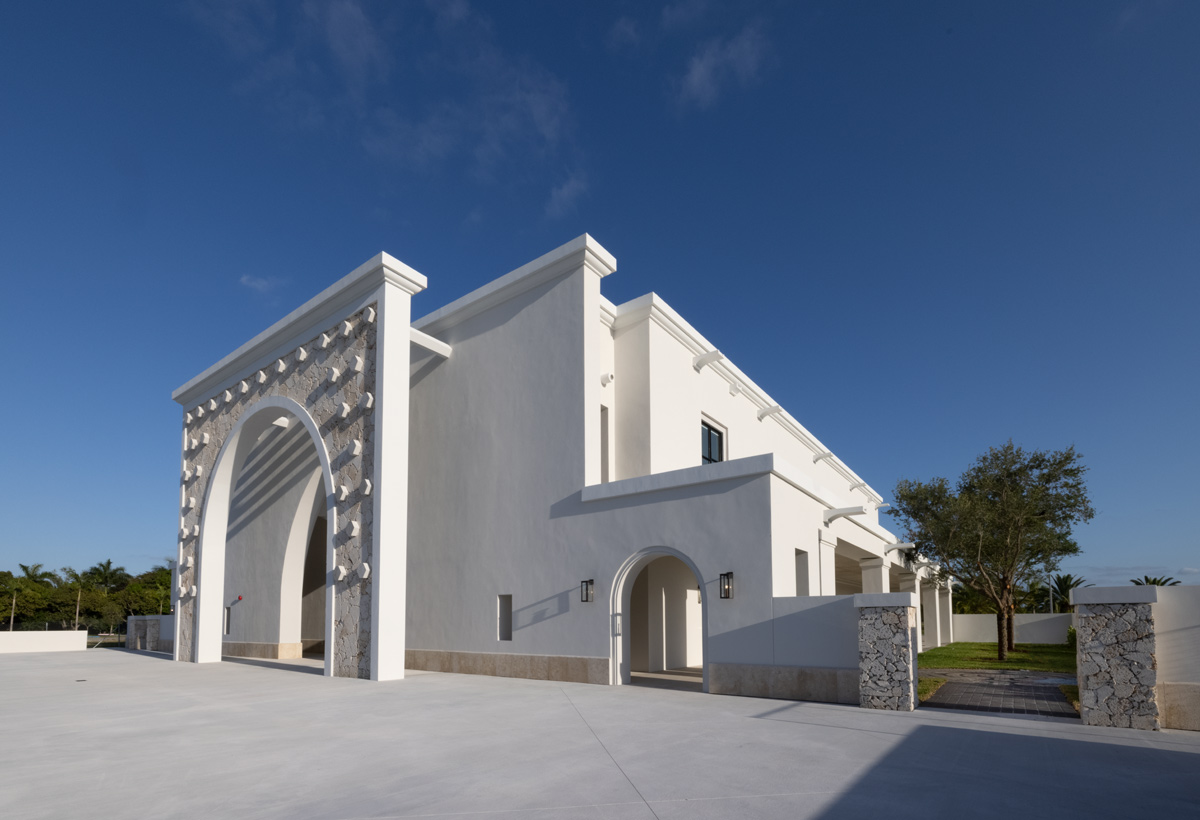 Architectural view of the Palmer Trinity school chapel entrance in Miami, FL