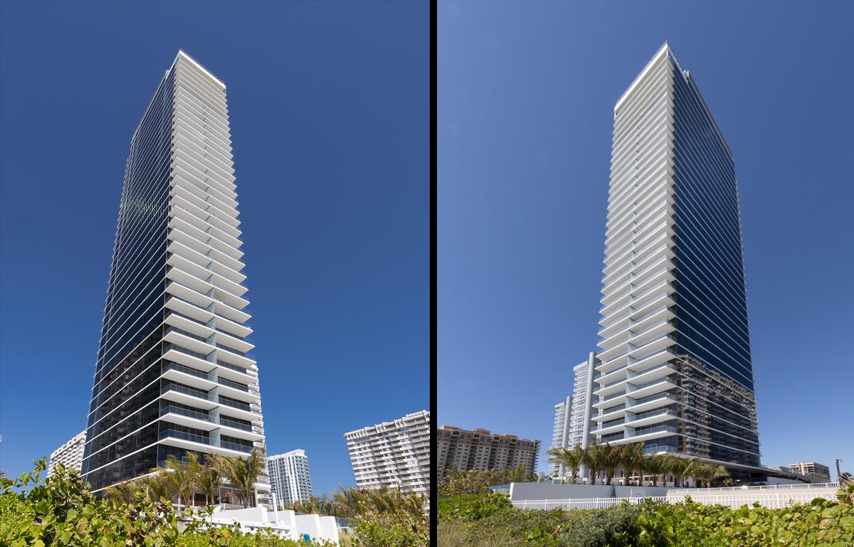 Architectural tower views at the 2000 Ocean condo in Hallandale Beach, FL.