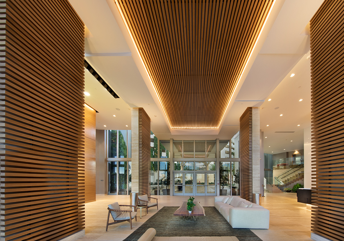 Interior design lobby view at the Harbour Condo Tower N Miami Beach, FL