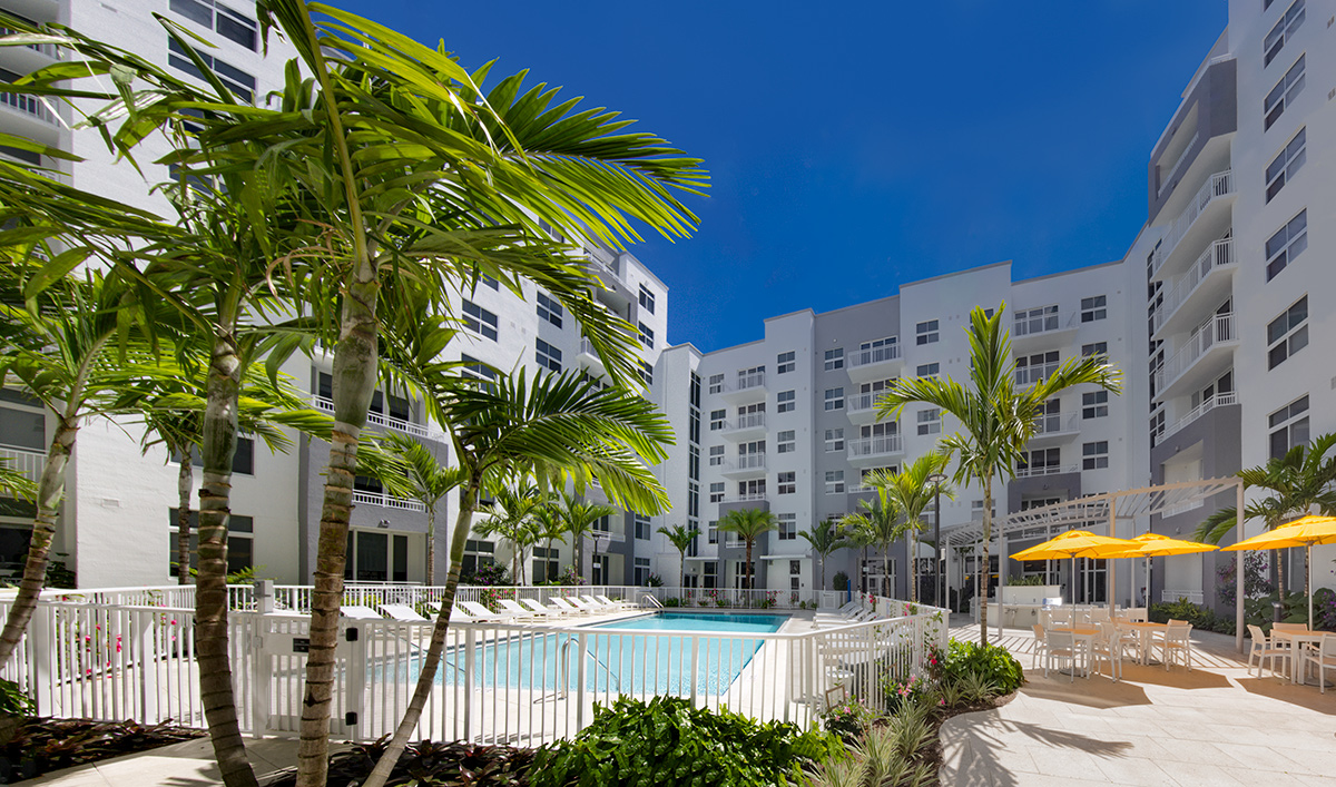 Architectural pool view at Landmark South, Miami.