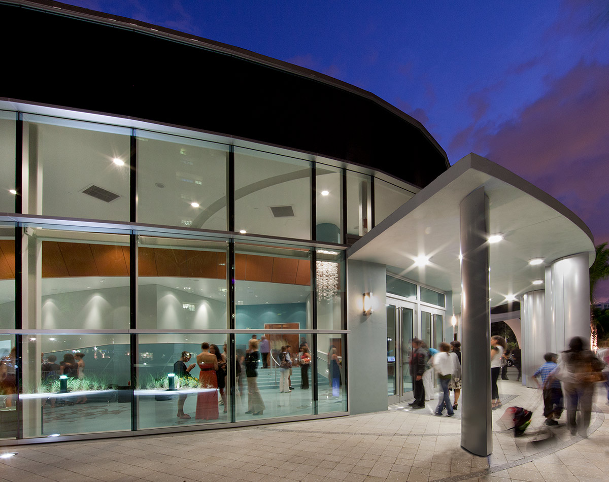 Architectural dusk view of Aventura Arts snd Cultural Center - Aventura. FL.