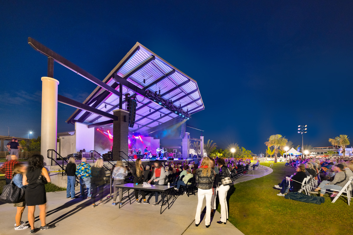 Architectural dusk view of the Caloosa Sound Amphitheater in Fort Myers, FL 