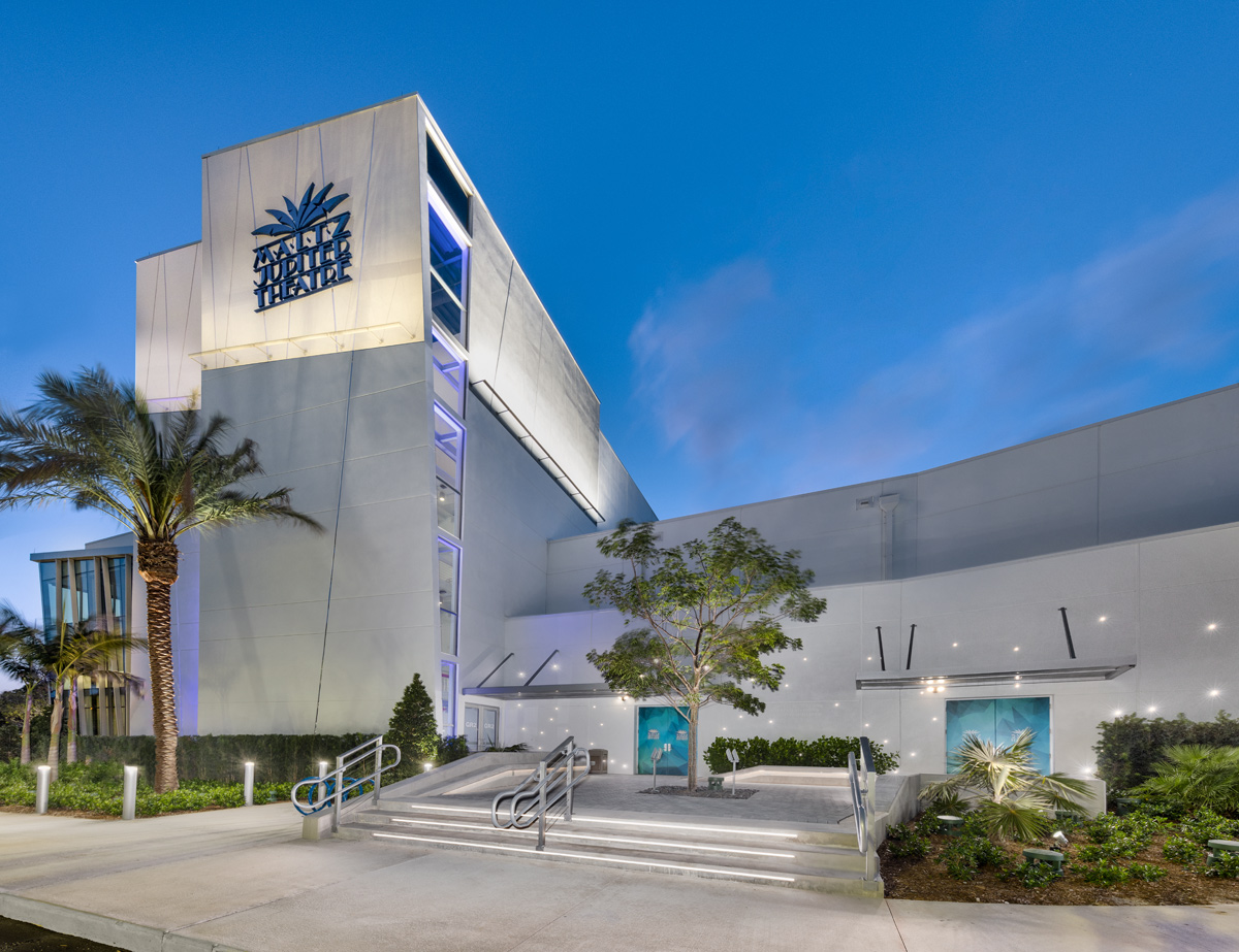 Architectural dusk view of Maltz theater in Jupiter, FL.