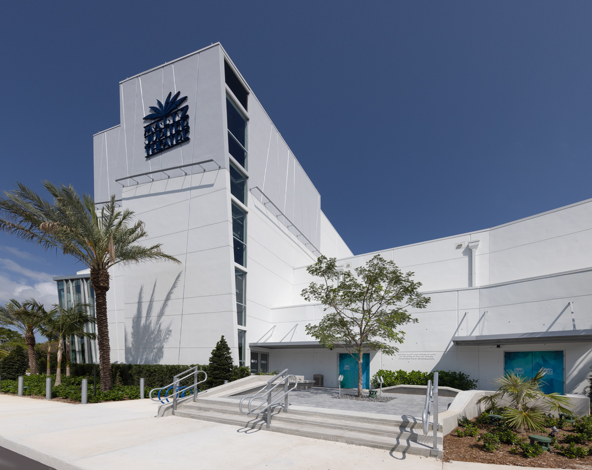 Architectural plaza view of Maltz theater in Jupiter, FL.