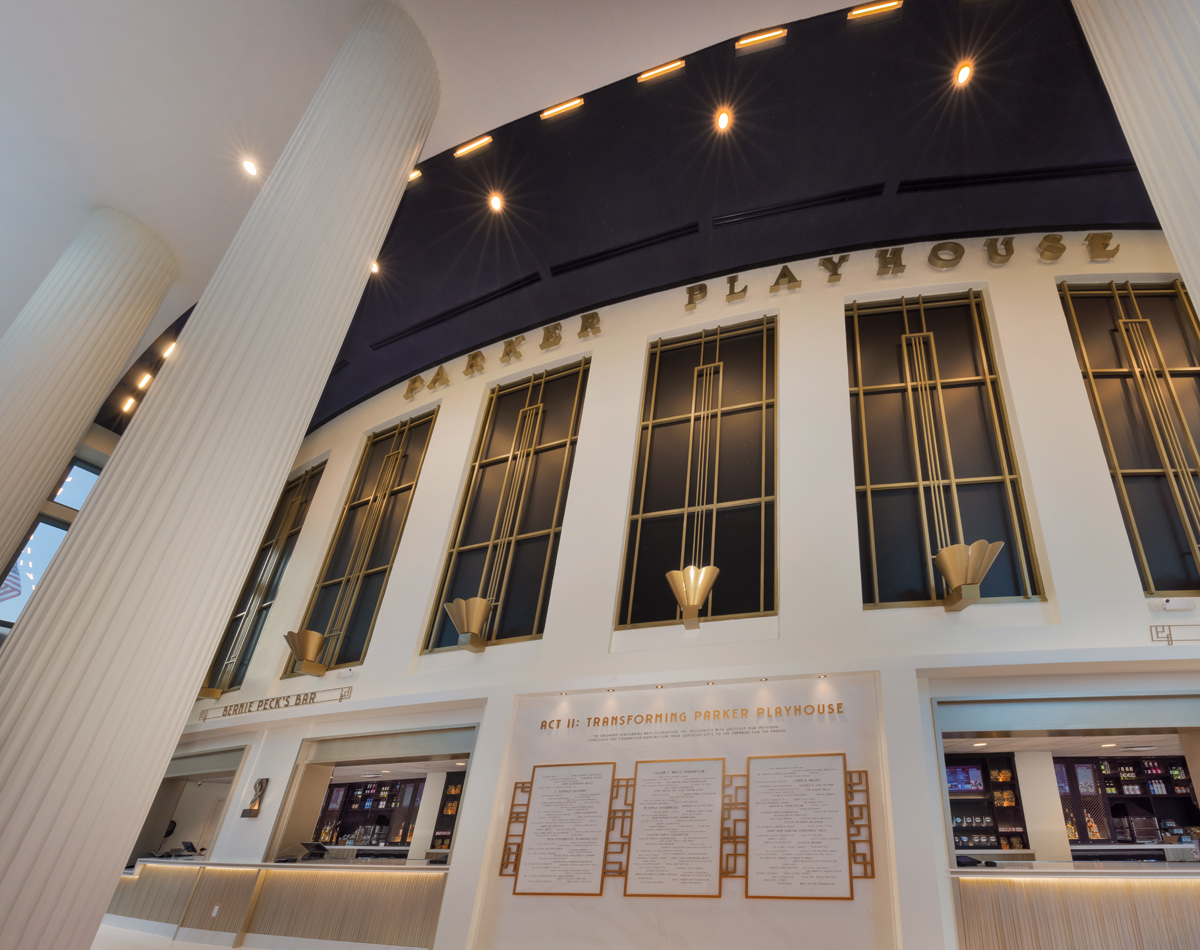 Interior design view of the Parker Playhouse theater lobby in Fort Lauderdale, FL. 