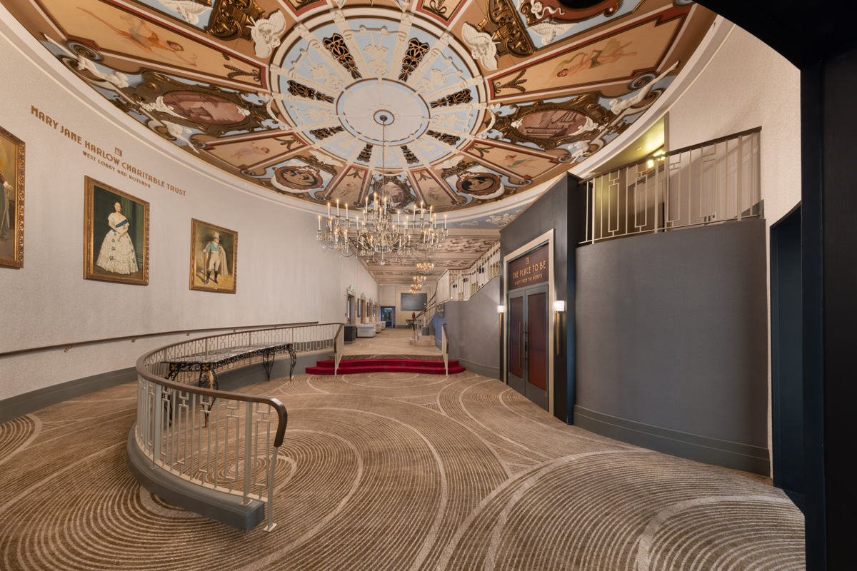 Interior design view of the Parker Playhouse theater access lobby in Fort Lauderdale, FL. 