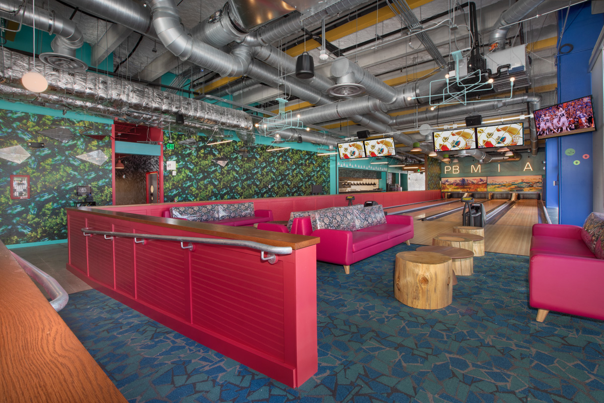 Punch Bowl Social Miami bowling lanes.