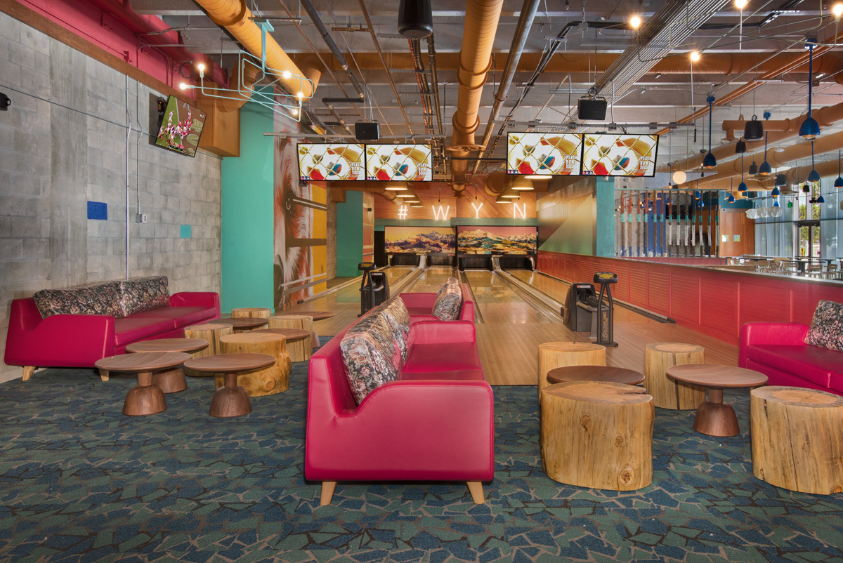 Punch Bowl Social Miami bowling lanes.