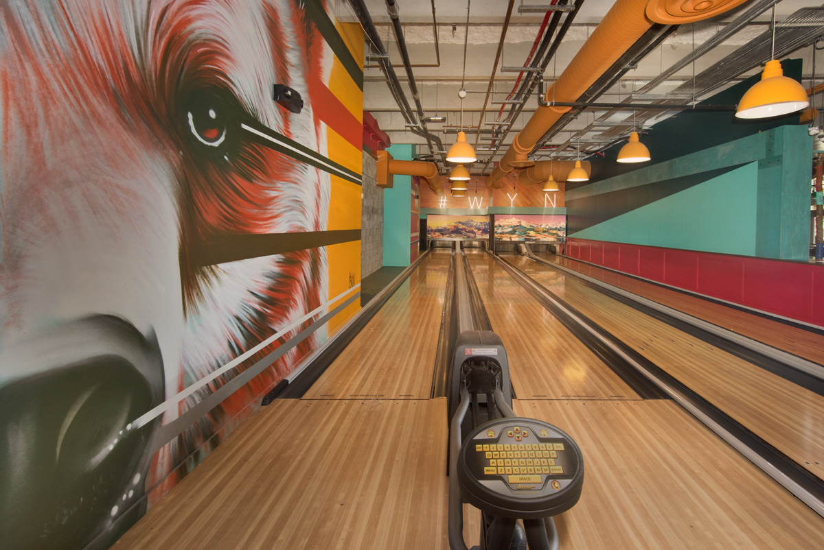 Punch Bowl Social Miami bowling lanes.