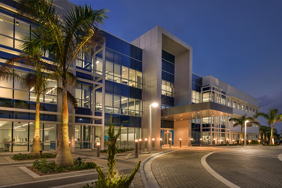 Architectural dusk view of Telemundo Headquarters - Doral, FL