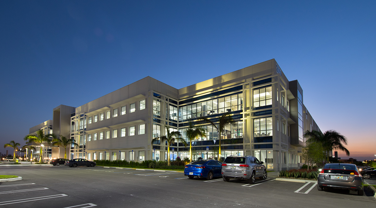 Architectural dusk view of Telemundo Headquarters - Doral, FL