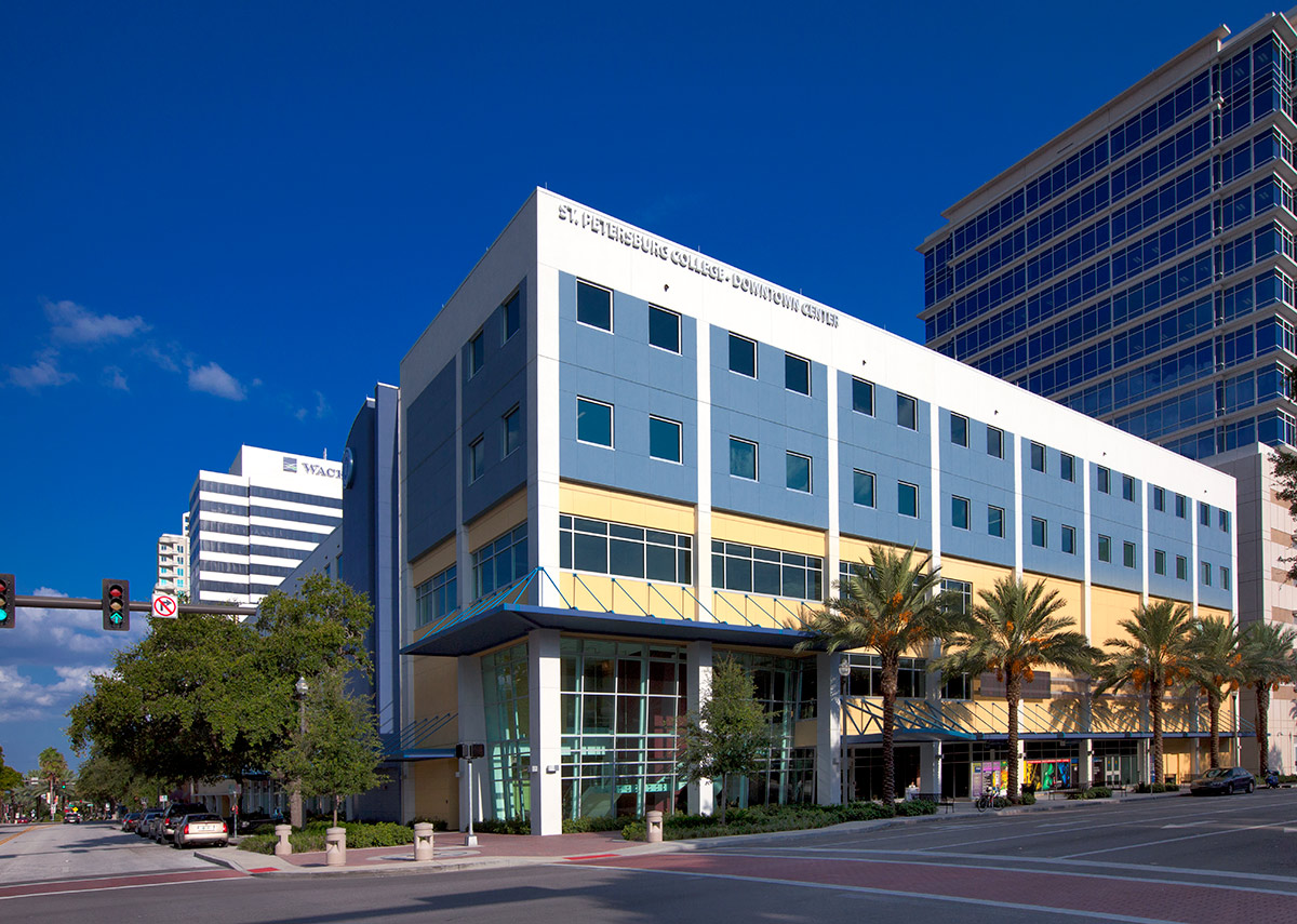 Architectural view of the American Stage Theater St. Petersburg, Fl College.