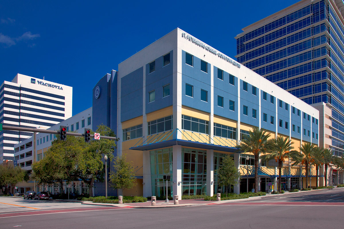 Architectural view of the American Stage Theater St. Petersburg, Fl College.