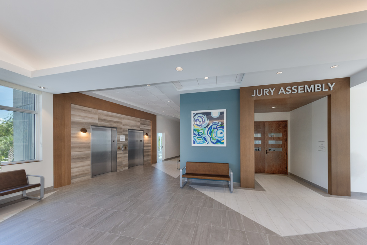 Interior design view of the courtroom lobby at the Monroe County Courthouse - Islamorada, FL.