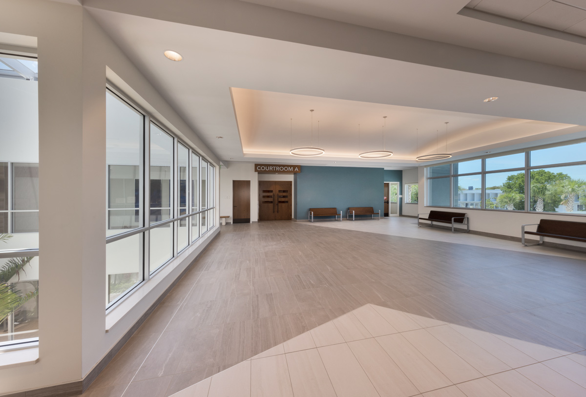 Interior design view of the courtroom lobby at the Monroe County Courthouse - Islamorada, FL.