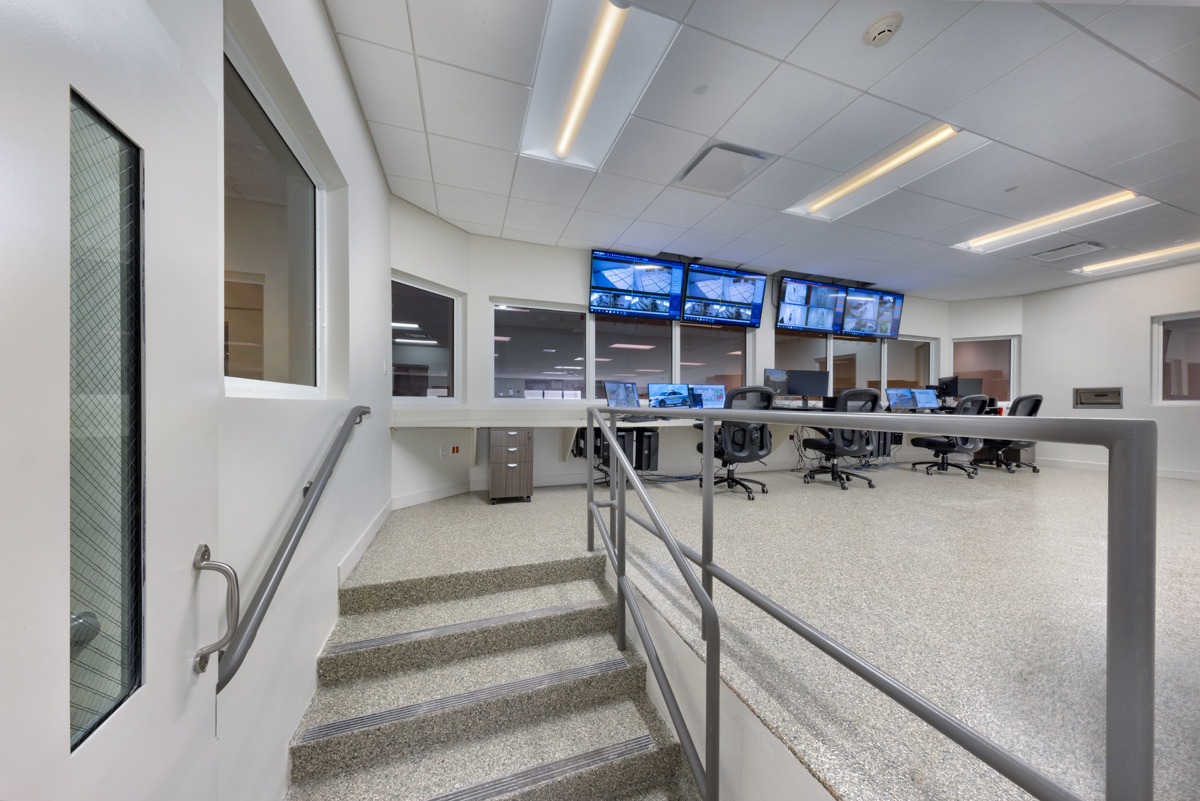 Interior design view of the prisoner monitoring console at the Monroe County Detention - Islamorada,FL.