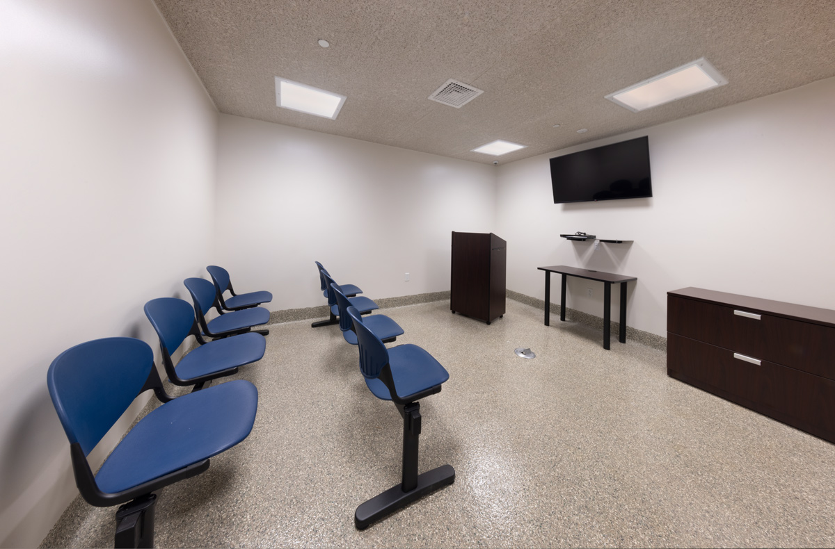Interior design view of the prisoner orientation room at the Monroe County Detention - Islamorada,FL.