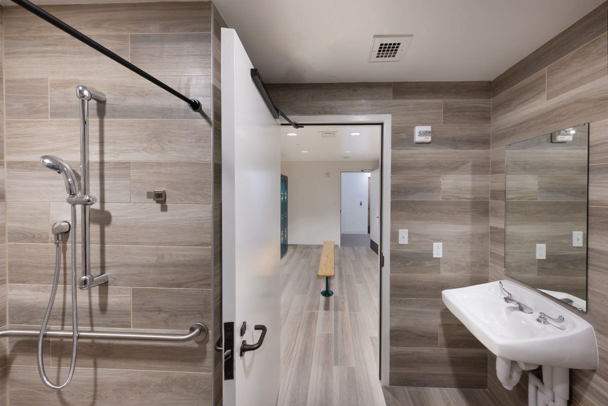 Interior design view of the staff shower and locker room at the Monroe County Detention - Islamorada,FL.