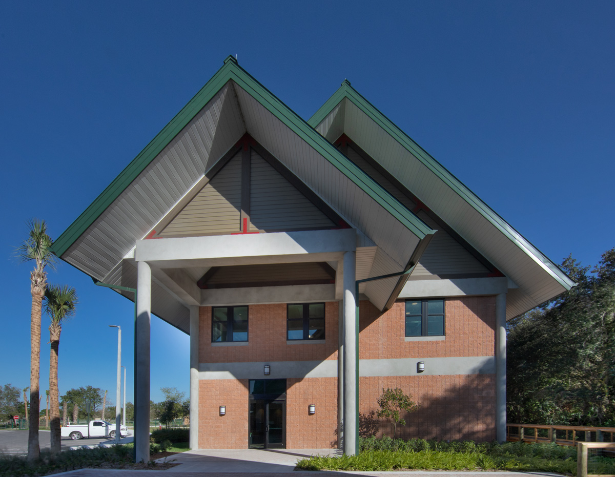 Architectural dusk view of the Abiaki Tribal Historic Preservation HQ in Clewiston, FL