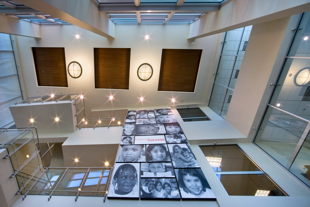 Interior design view of the lobby atrium at the Children's Services Council - West Palm Beach, FL.