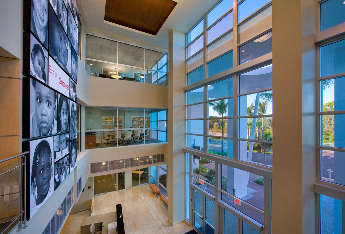 Interior design view of the lobby atrium at the Children's Services Council - West Palm Beach, FL.