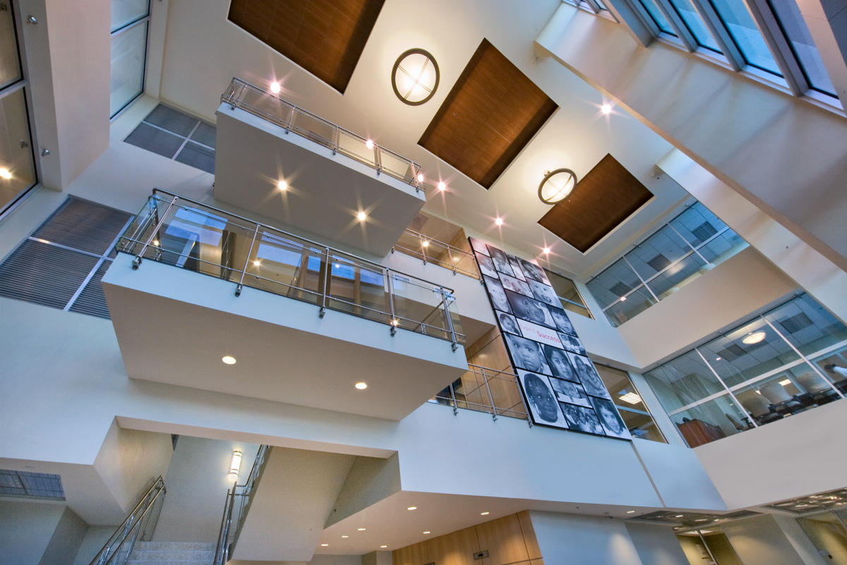 Interior design view of the lobby atrium at the Children's Services Council - West Palm Beach, FL.