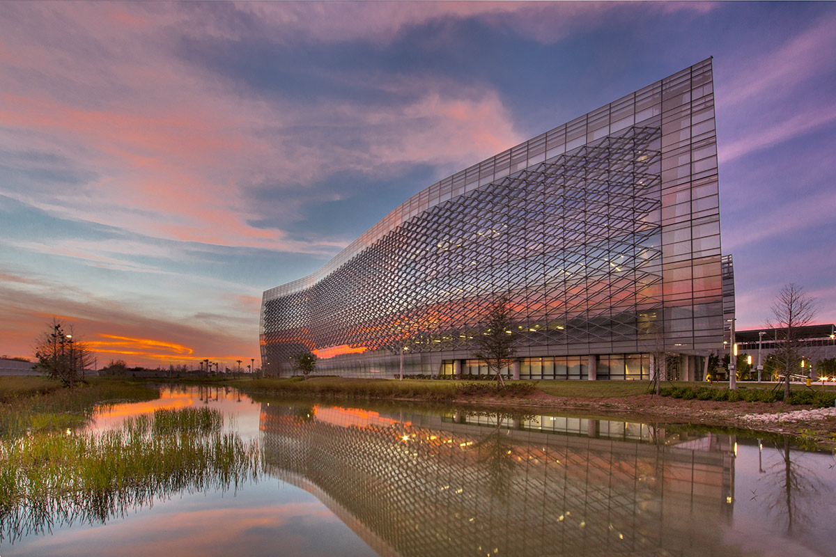 Architectural dusk view of the FBI Headquarters in Miramar, FL