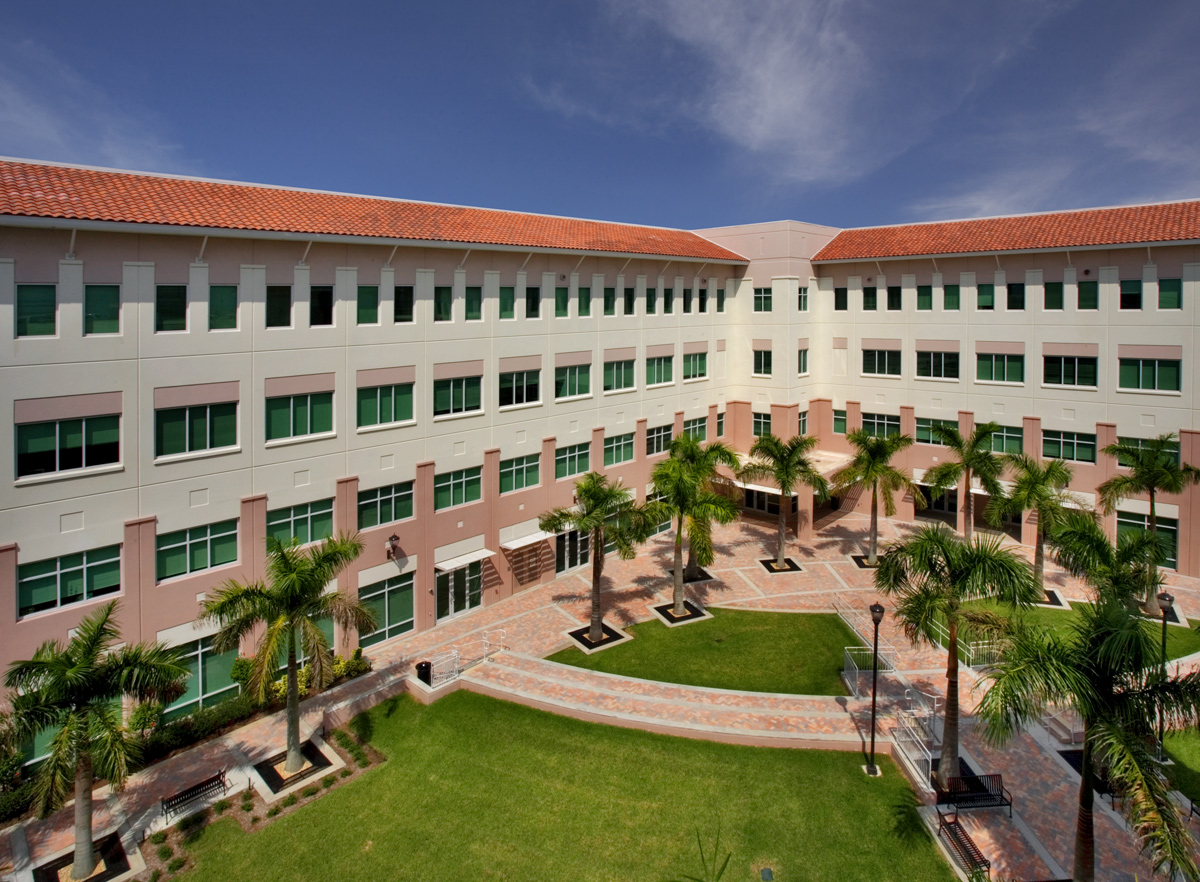 Architectural courtyard view of the Palm Beach County Vista Center Boynton Beach, FL