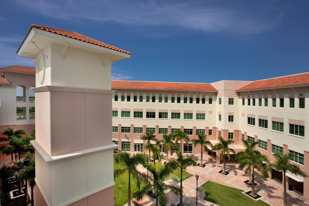 Architectural courtyard view of the Palm Beach County Vista Center Boynton Beach, FL