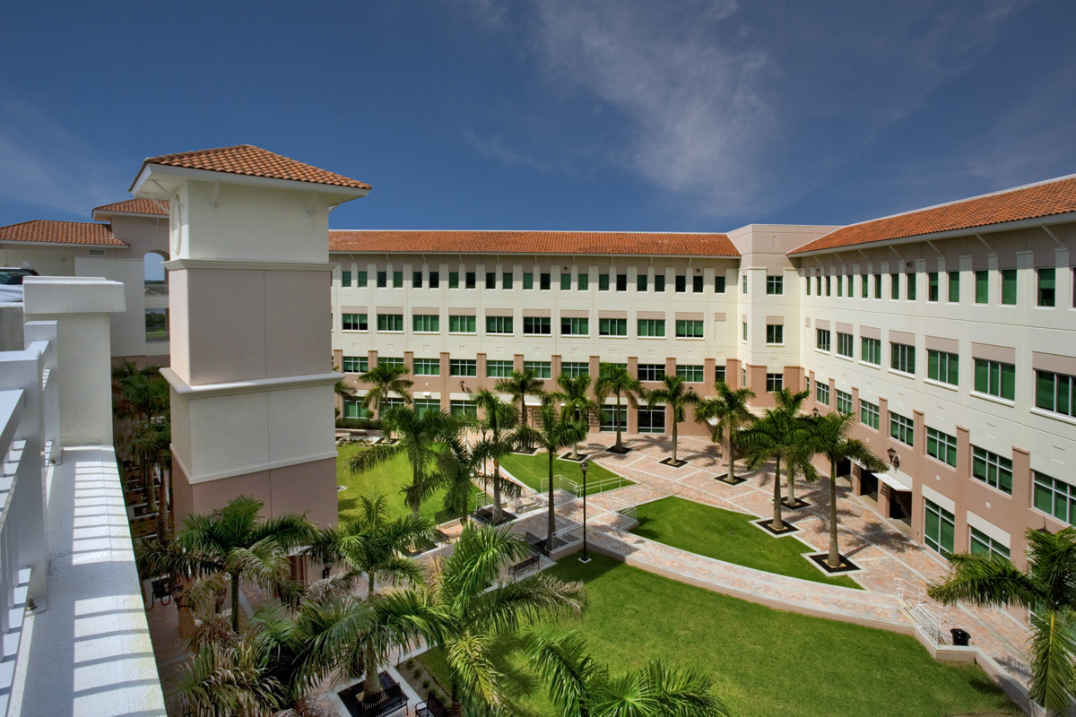 Architectural courtyard view of the Palm Beach County Vista Center Boynton Beach, FL