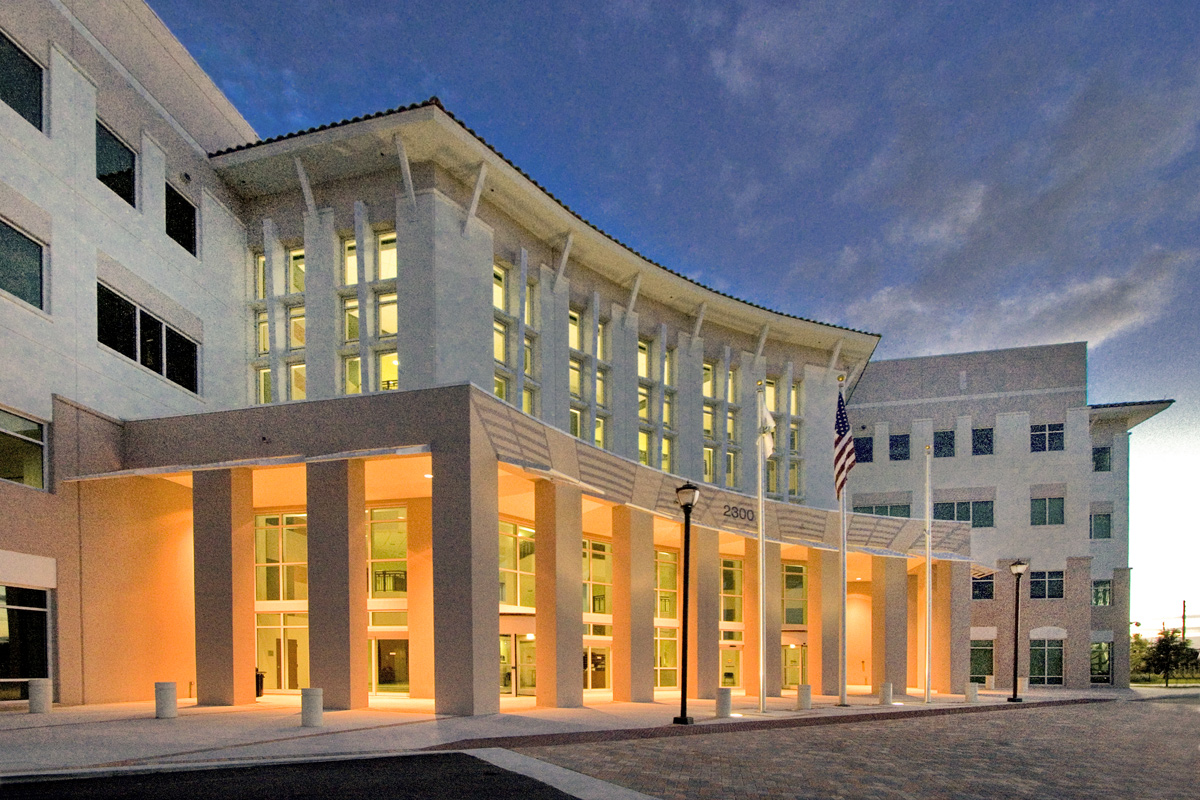 Architectural dusk view of the Palm Beach County Vista Center Boynton Beach, FL