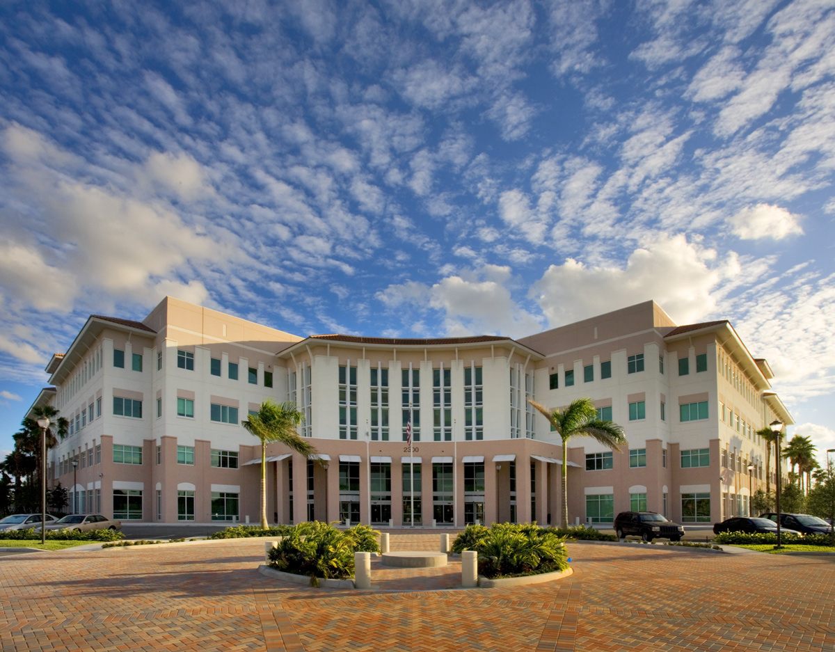 Architectural day view of the Palm Beach County Vista Center Boynton Beach, FL