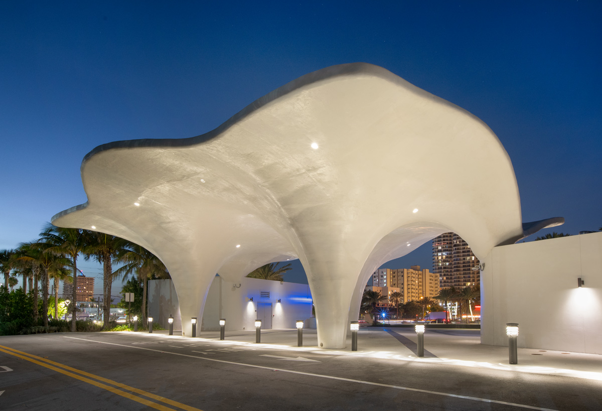 Las Olas Fort Lauderdale beachfront park pavilion dusk view.