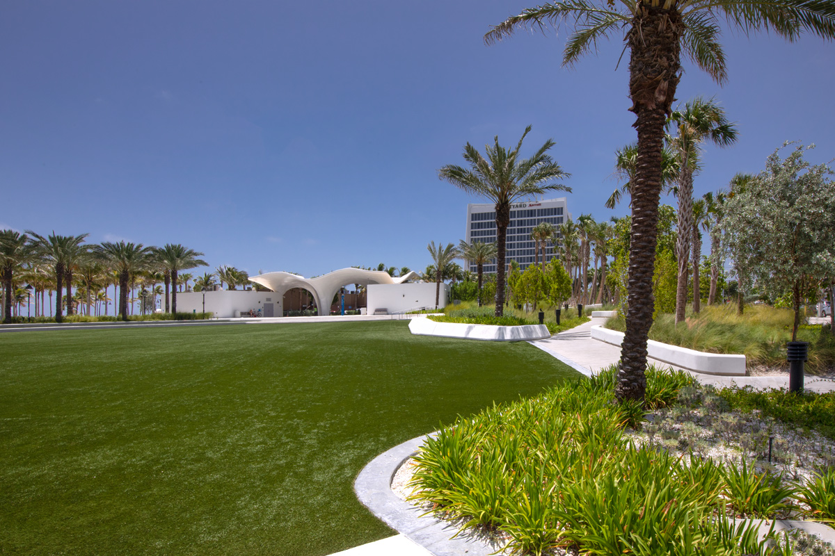 Las Olas Fort Lauderdale beachfront park pavilion lawn view.