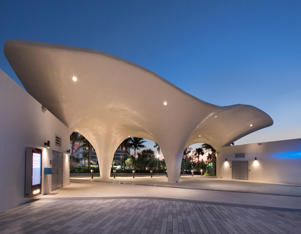 Las Olas Fort Lauderdale beachfront park pavilion dusk view.