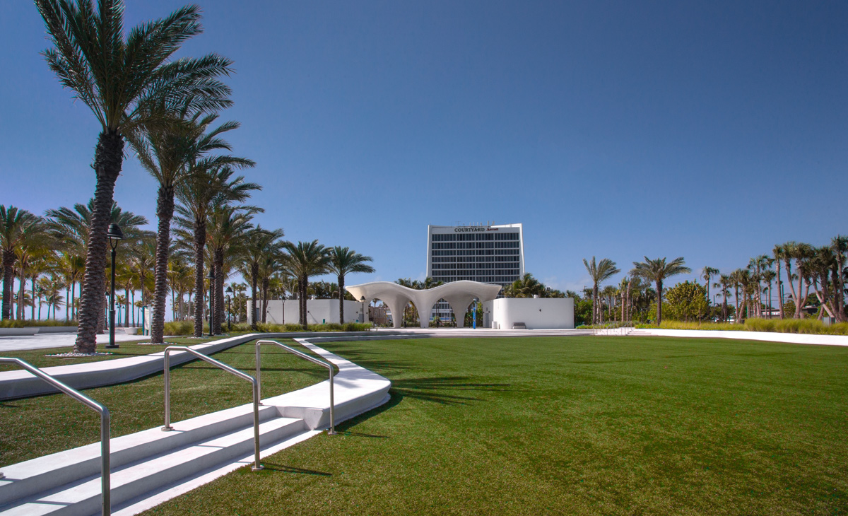 Las Olas Fort Lauderdale beachfront park pavilion lawn view.