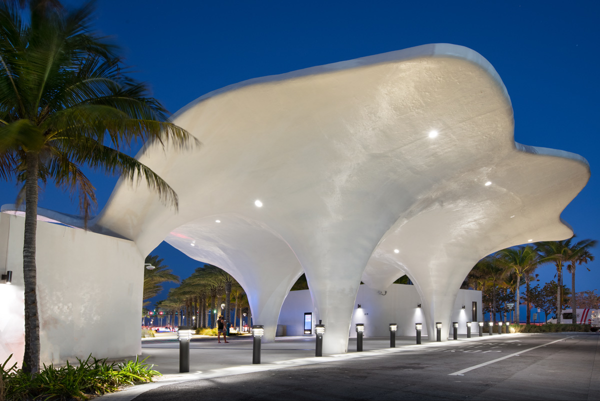 Las Olas Fort Lauderdale beachfront park pavilion dusk view.