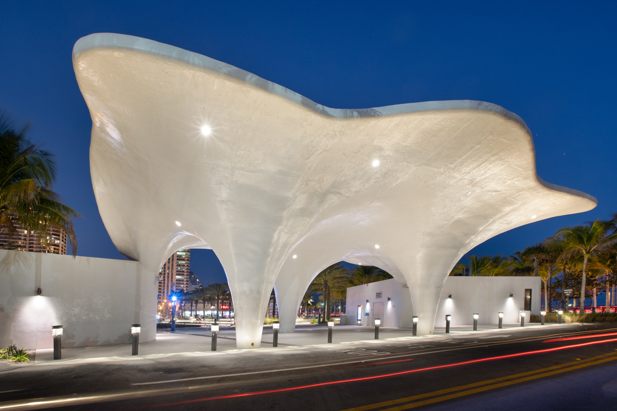 Las Olas Fort Lauderdale beachfront park pavilion lawn architectural view.