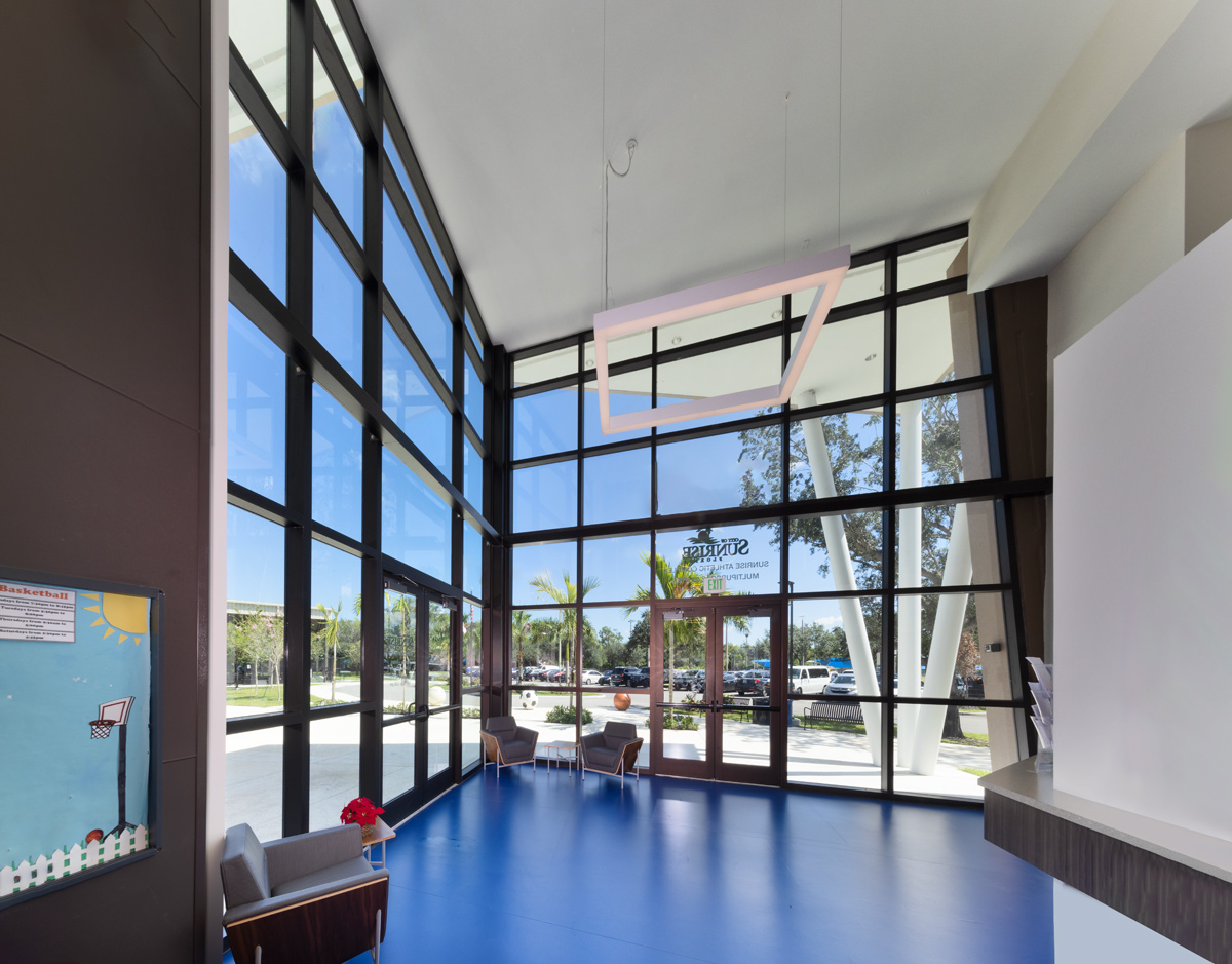 Interior design lobby view at the Sunrise Athletic Center - Sunrise, FL.