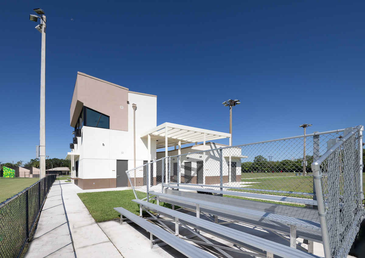 Architectural view of the concession facility at the Sunrise Park in Sunrise, FL.