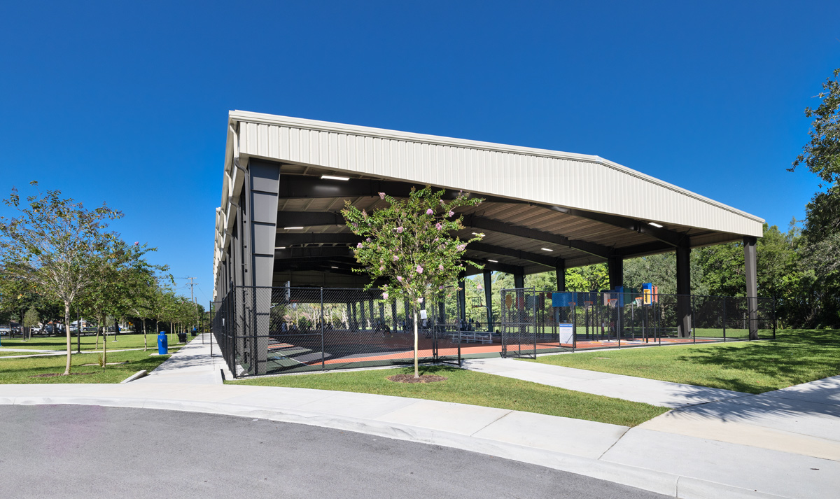 Architectural view of the Sunrise Park basketball facility in Sunrise, FL.