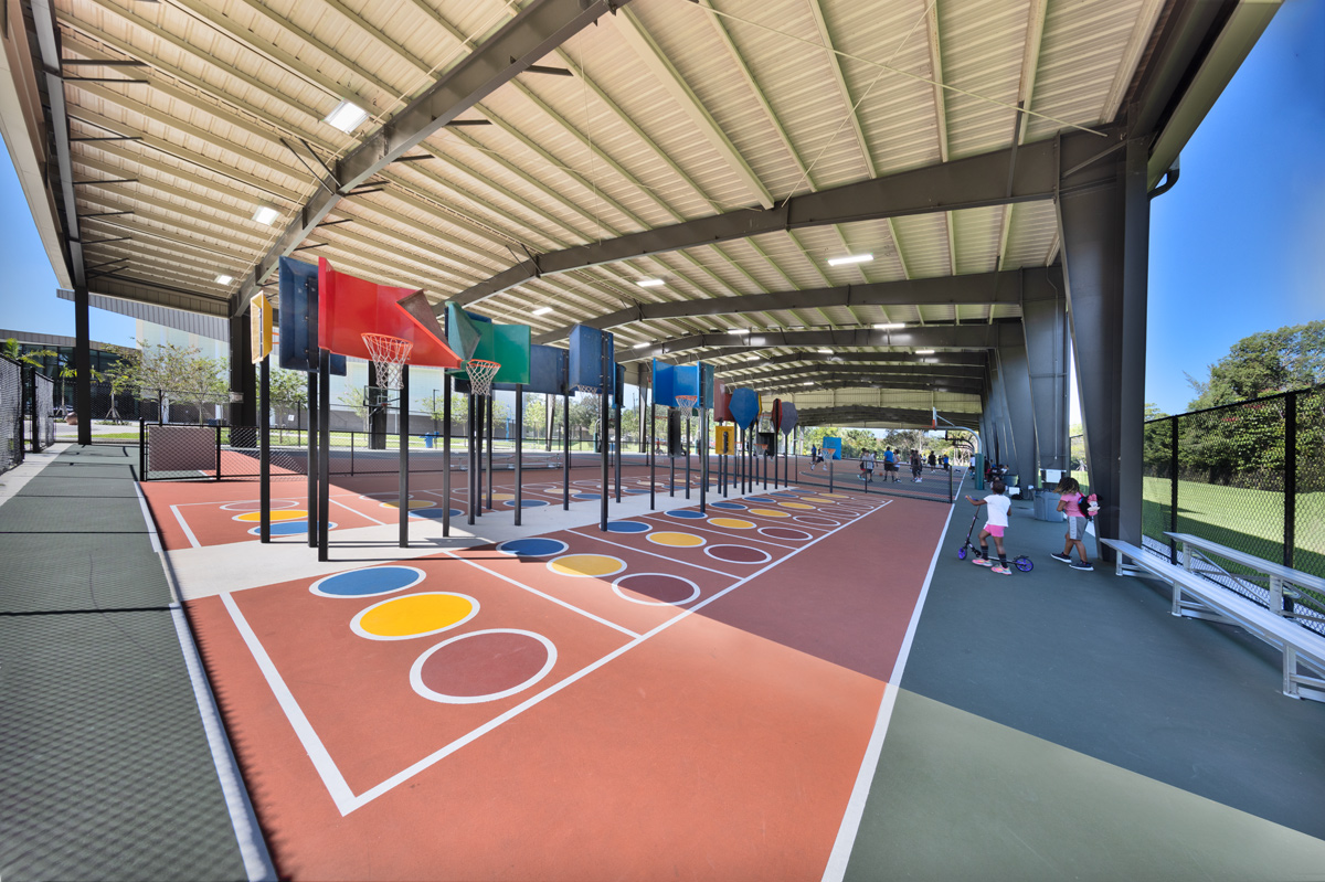 Architectural view of the Sunrise Park basketball facility in Sunrise, FL.