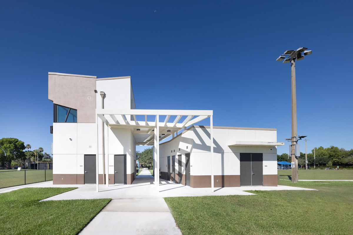 Architectural view of the concession facility at the Sunrise Park in Sunrise, FL.